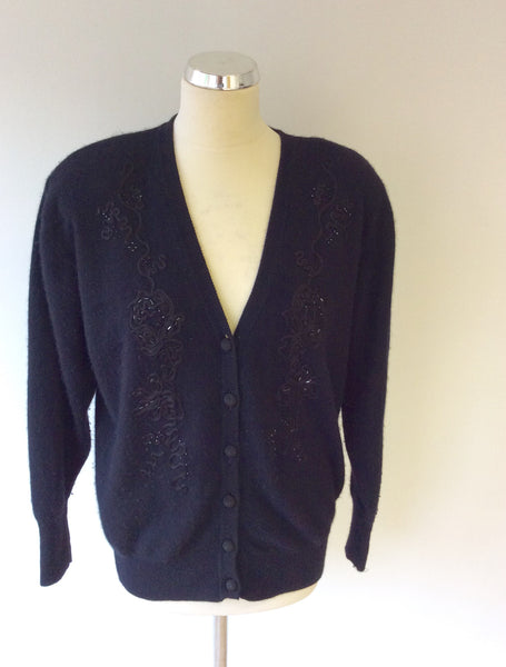 VINTAGE JAEGER BLACK WITH APPLIQUE & BEADED TRIM CARDIGAN SIZE SMALL - Whispers Dress Agency - Womens Vintage - 1