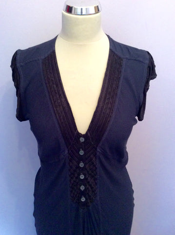 GHOST DARK BLUE & BLACK TRIM DRESS SIZE 10 - Whispers Dress Agency - Womens Dresses - 2