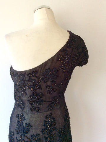 FRENCH CONNECTION BLACK BEADED & SEQUINNED ONE SHOULDER DRESS SIZE 12 - Whispers Dress Agency - Sold - 6