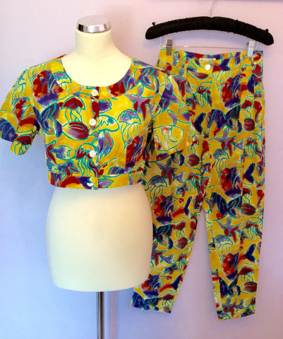 Vintage Jaeger Yellow Print Crop Top & Trousers Approx Size 6/8 - Whispers Dress Agency - Sold - 1