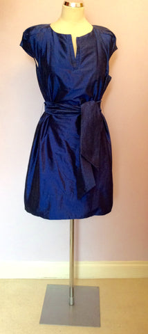COAST ELECTRIC BLUE SILK CAP SLEEVE TIE WAIST DRESS SIZE 14 - Whispers Dress Agency - Sold - 1