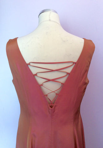 GINA BACCONI SALMON PINK LONG EVENING DRESS & WRAP SIZE 16 - Whispers Dress Agency - Womens Dresses - 5