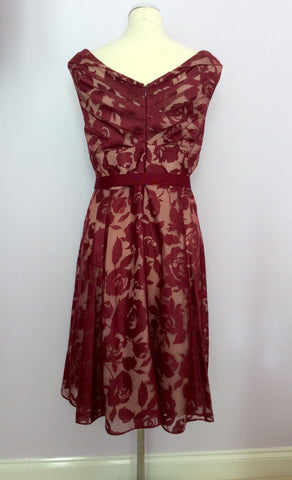 Phase Eight Burgundy Floral Print Dress Size 16 - Whispers Dress Agency - Sold - 3
