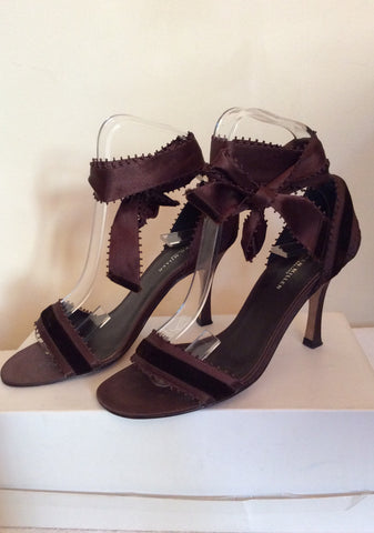 Karen Millen Brown Satin & Velvet Tie Leg Sandals Size 3.5/36 - Whispers Dress Agency - Sold - 1