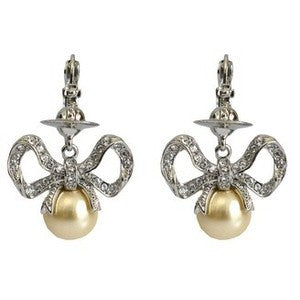 Vivienne Westwood Diamante Bow & Pearl Drop Earrings - Whispers Dress Agency - Sold