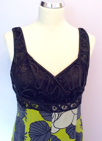 Coast Black & Lime Green Print Silk Dress Size 12 - Whispers Dress Agency - Sold - 2