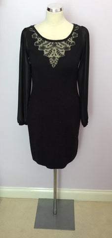 Monsoon Black Fine Knit Embroidered Neckline Dress Size S - Whispers Dress Agency - Sold - 1