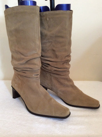 Pierre Cardin Beige Suede Slouch Boots Size 7.5/41 - Whispers Dress Agency - Womens Boots - 1