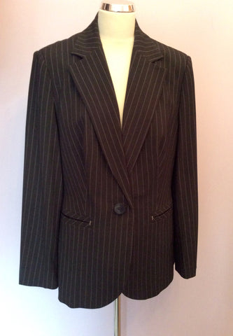 Marks & Spencer Charcoal Grey Pinstripe Trouser Suit Size 16/18 - Whispers Dress Agency - Sold - 2