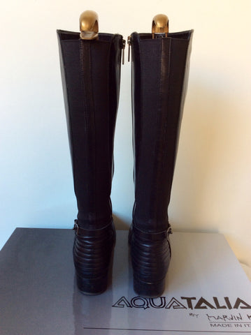 Russell & Bromley Aquatalia Black Leather Quilted Heel Riding Boots Size 6/39 - Whispers Dress Agency - Sold - 4
