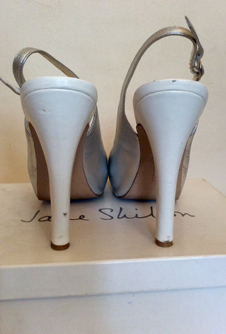Jane Shilton Silver & White Leather Slingback Peeptoe Heels Size 7/40 - Whispers Dress Agency - Womens Heels - 4