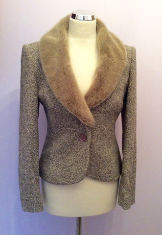 Kaliko Beige Fleck Faux Fur Trim Jacket & Long Skirt Suit Size 10 - Whispers Dress Agency - Sold - 2