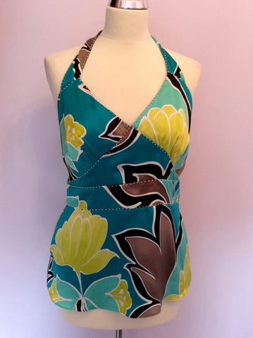 COAST TURQOUISE PRINT SILK HALTERNECK TOP SIZE 12 - Whispers Dress Agency - Womens Tops - 1