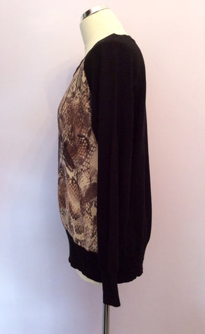 Mint Velvet Black Fine Knit Silk Snakeskin Print Front Top Size 16 - Whispers Dress Agency - Sold - 2