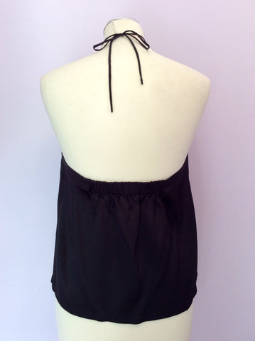 French Connection Black Silk Sequin Trim Halterneck Top Size 8 - Whispers Dress Agency - Sold - 2