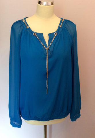 Star By Julien Macdonald Bright Blue & Silver Chain Blouse Size 16 - Whispers Dress Agency - Sold - 1