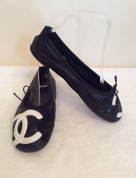 Chanel Black Quilted Leather Logo Wedge Ankle Strap Sandals Size 38 Chanel