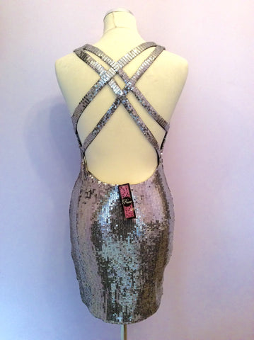Brand New Rare Silver Sequinned Mini Dress Size 12 - Whispers Dress Agency - Sold - 3