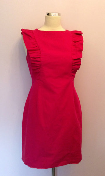 French Connection Hot Pink Frill Trim Pencil Dress Size 12 - Whispers Dress Agency - Sold - 1