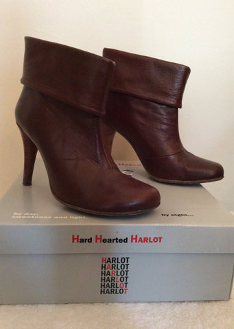 HARD HEARTED HARLOT RUBINO BROWN LEATHER ANKLE BOOTS SIZE 3.5/36 - Whispers Dress Agency - Womens Boots - 2