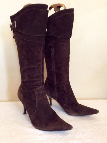 Karen Millen Brown Suede Calf Length Boots Size 3.5/36 - Whispers Dress Agency - Womens Boots - 1