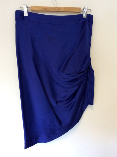REISS BLUE SATIN RUCHED SIDE SKIRT SIZE 10 - Whispers Dress Agency - Womens Skirts - 1