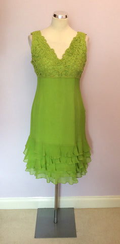 COAST LIME GREEN APPLIQUE TOP SILK DRESS SIZE 12 - Whispers Dress Agency - Womens Dresses - 1