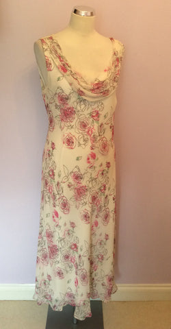 Country Casuals Ivory & Pink Silk Floral Print Dress Size 14 - Whispers Dress Agency - Sold - 1