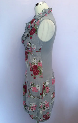 MADE IN ITALY LIGHT GREY FLORAL ROSE PRINT LINEN DRESS SIZE M - Whispers Dress Agency - Womens Dresses - 2