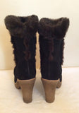 Carvela Dark Brown Suede & Faux Fur Trim Ankle Boots Size 5/38 - Whispers Dress Agency - Womens Boots - 5