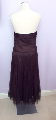 MONSOON BROWN NET OVERLAY STRAPLESS DRESS SIZE 16 - Whispers Dress Agency - Womens Dresses - 3