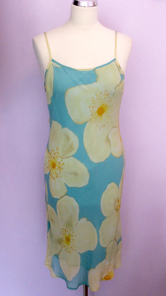 Fenn Wright Manson Lemon & Aqua Floral Print Silk Dress Size 12 - Whispers Dress Agency - Womens Dresses - 1