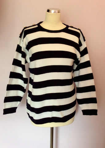 Vintage Jaeger Navy Blue & White Stripe Cotton Jumper Size S - Whispers Dress Agency - Sold - 1