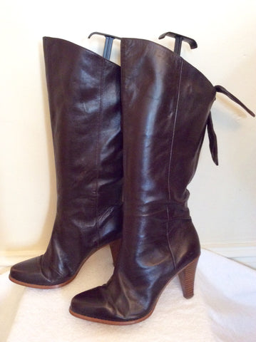 French Connection Dark Brown Leather Boots Size 6/39 - Whispers Dress Agency - Sold - 2