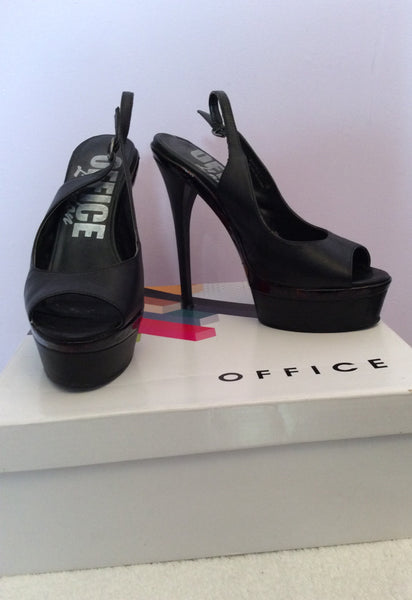 Office Black Leather Platform Sole Slingback Heels Size 5/38 - Whispers Dress Agency - Sold - 1