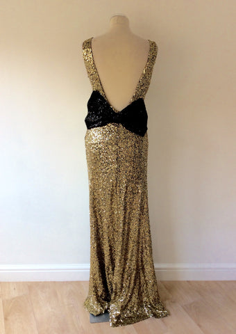 NAZZ COLLECTION GOLD SEQUINED WITH BLACK BOW LONG EVENING DRESS SIZE 12 - Whispers Dress Agency - Sold - 5