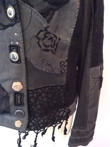 Elisa Cavaletti Black & Grey Embroidered & Lace Trim Jacket Size XL - Whispers Dress Agency - Sold - 5