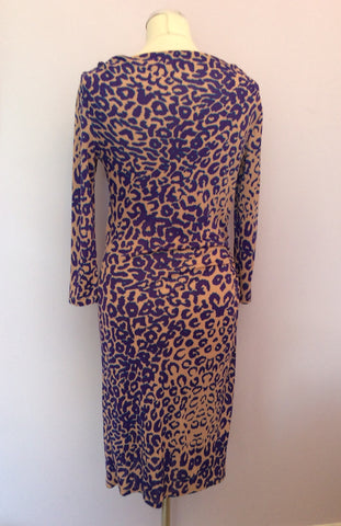 LK Bennett Nude, Purple & Turquoise Leopard Print Wrap Dress Size 8 - Whispers Dress Agency - Sold - 3