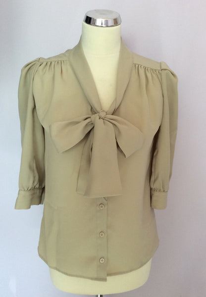Mulberry Beige Pussy Bow Tie Blouse Size 8 - Whispers Dress Agency - Womens Shirts & Blouses - 1
