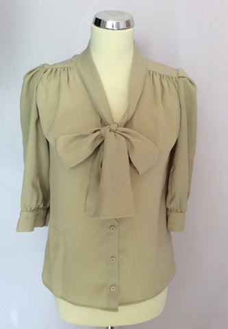 Mulberry Beige Pussy Bow Tie Blouse Size 8 - Whispers Dress Agency - Womens Shirts & Blouses - 1