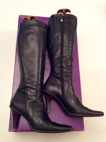 Ted Baker Black Leather Knee High Boots Size 4/37 - Whispers Dress Agency - Womens Boots - 1