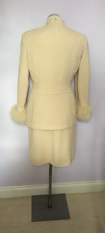 Designer Tomasz Starzewski Buttermilk Cream Dress & Jacket Fur Cuff Suit Size 12 - Whispers Dress Agency - Womens Suits & Tailoring - 3