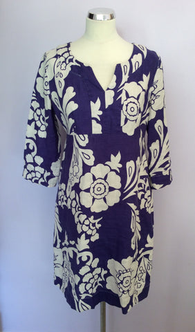 Boden Purple & White Floral Print Linen Dress Size 12L - Whispers Dress Agency - Sold - 1