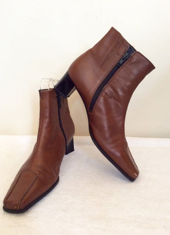 Gabor Tan Brown Leather Ankle Boots Size 6.5/39.5 - Whispers Dress Agency - Sold - 1