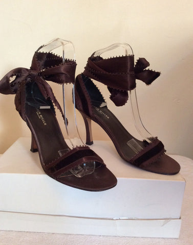 Karen Millen Brown Satin & Velvet Tie Leg Sandals Size 3.5/36 - Whispers Dress Agency - Sold - 2