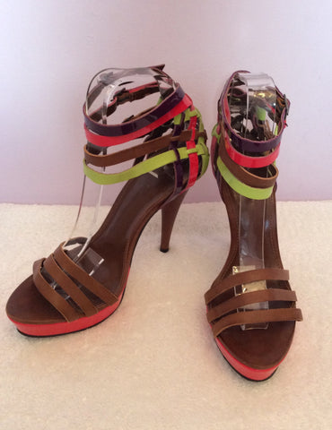 Carvela Brown With Pink, Purple & Lime Green Strappy Heels Size 5/38 - Whispers Dress Agency - Womens Heels - 2