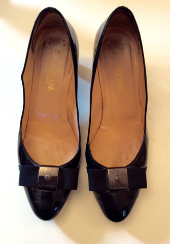 Russell & Bromley Black Patent Leather Bow Trim Heels Size 7/40 - Whispers Dress Agency - Sold - 1