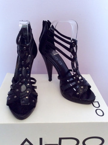 Aldo Black Snakeskin Leather Studded Heel Sandals Size 4/37 - Whispers Dress Agency - Womens Heels - 1