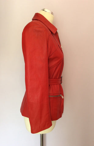 Italian Vera Pelle Red Soft Leather Belted Jacket Size 42 UK 10 - Whispers Dress Agency - Sold - 2