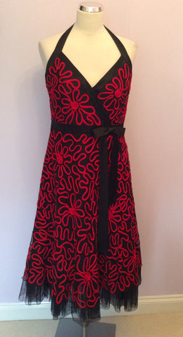 Veni Infantino For Roland Joyce Black & Red Appliqué Halterneck Dress Size 10 - Whispers Dress Agency - Womens Dresses - 1
